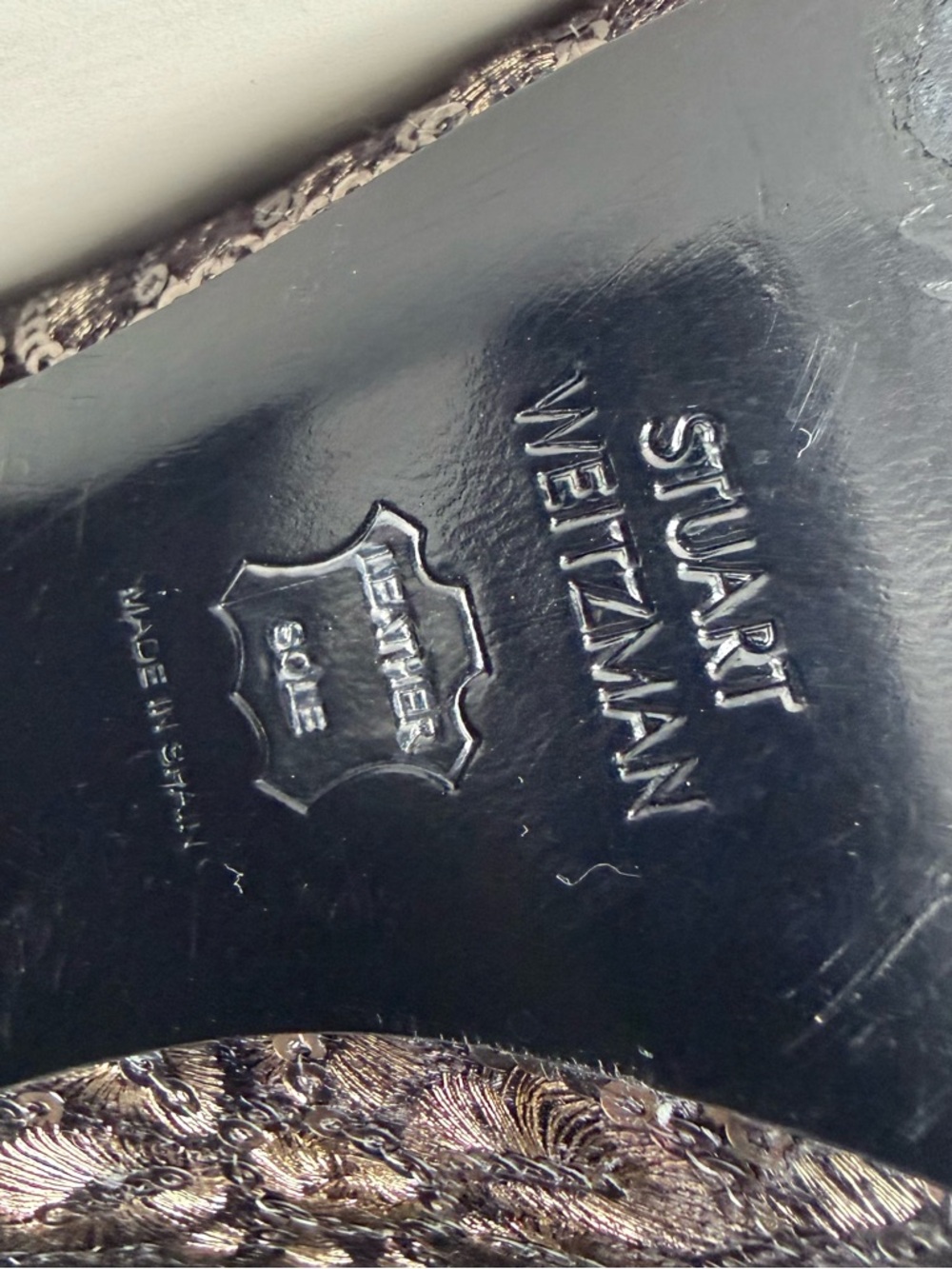 Stuart Weitzman Mediate Metallic Bootie Black Velvet Gold Sequin Embroidery 9.5N - Picture 12 of 14